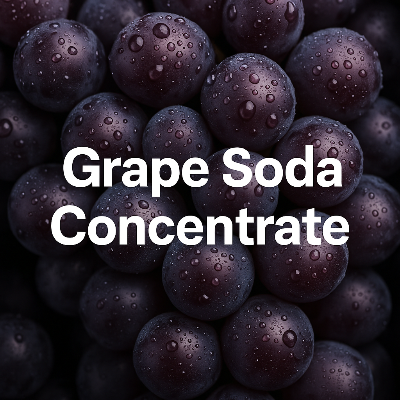 Grape soda concentrate with grapes in the background