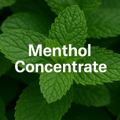 Menthol leaves with the text 'Menthol Concentrate' on a dark green background